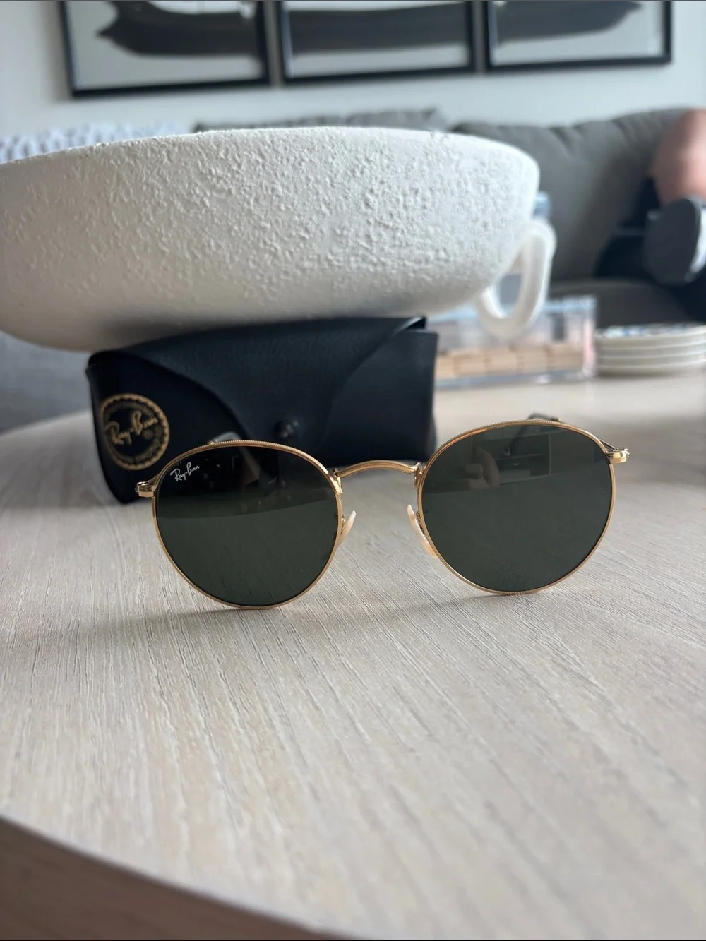 Ray-Ban Round Metal Sunglasses - Gold Frame with Dark Green Lenses